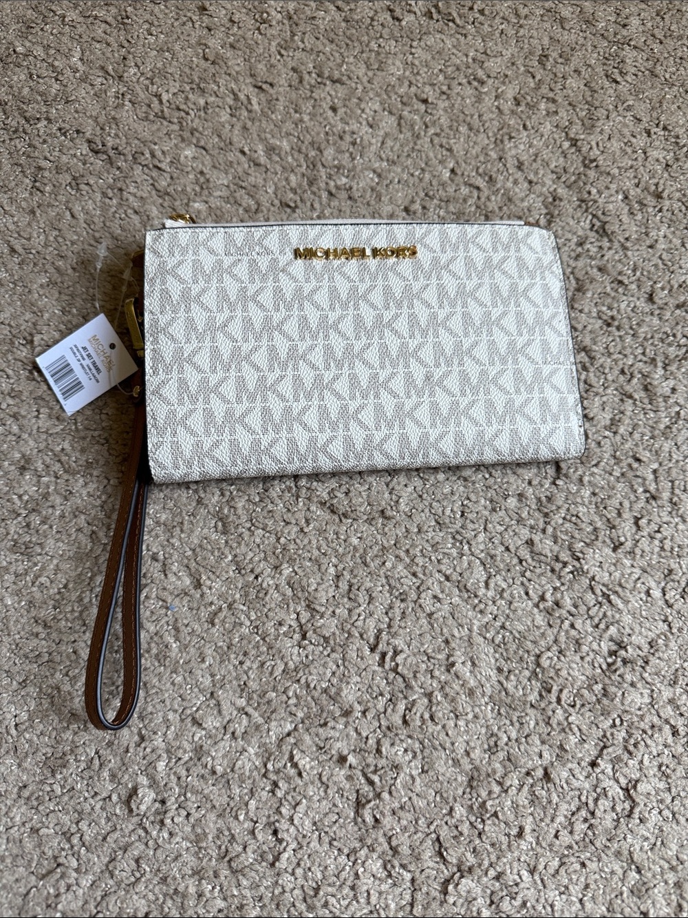 Michael Kors Signature Logo Wristlet in Vanilla/Gold